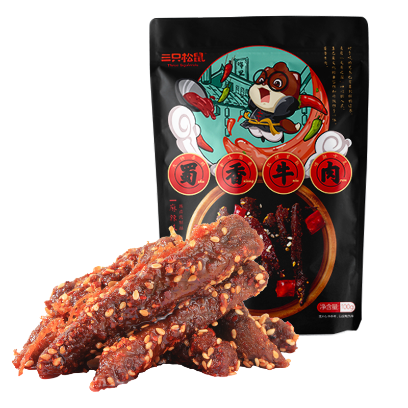 满300减210[三只松鼠 蜀香牛肉麻辣味100g]休闲零食小吃食品牛肉干卤味小食